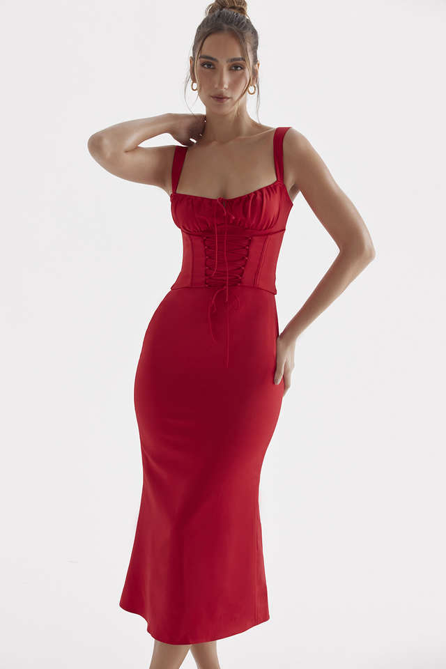 'Valencia' Red Rose Corset Dress